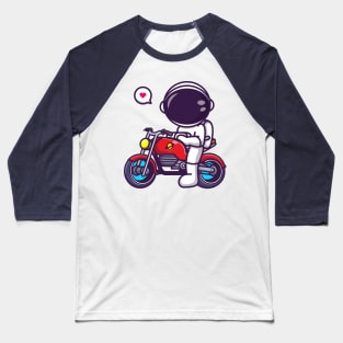 Cute Astronaut Riding Motorcycle Cartoon Baseball T-Shirt